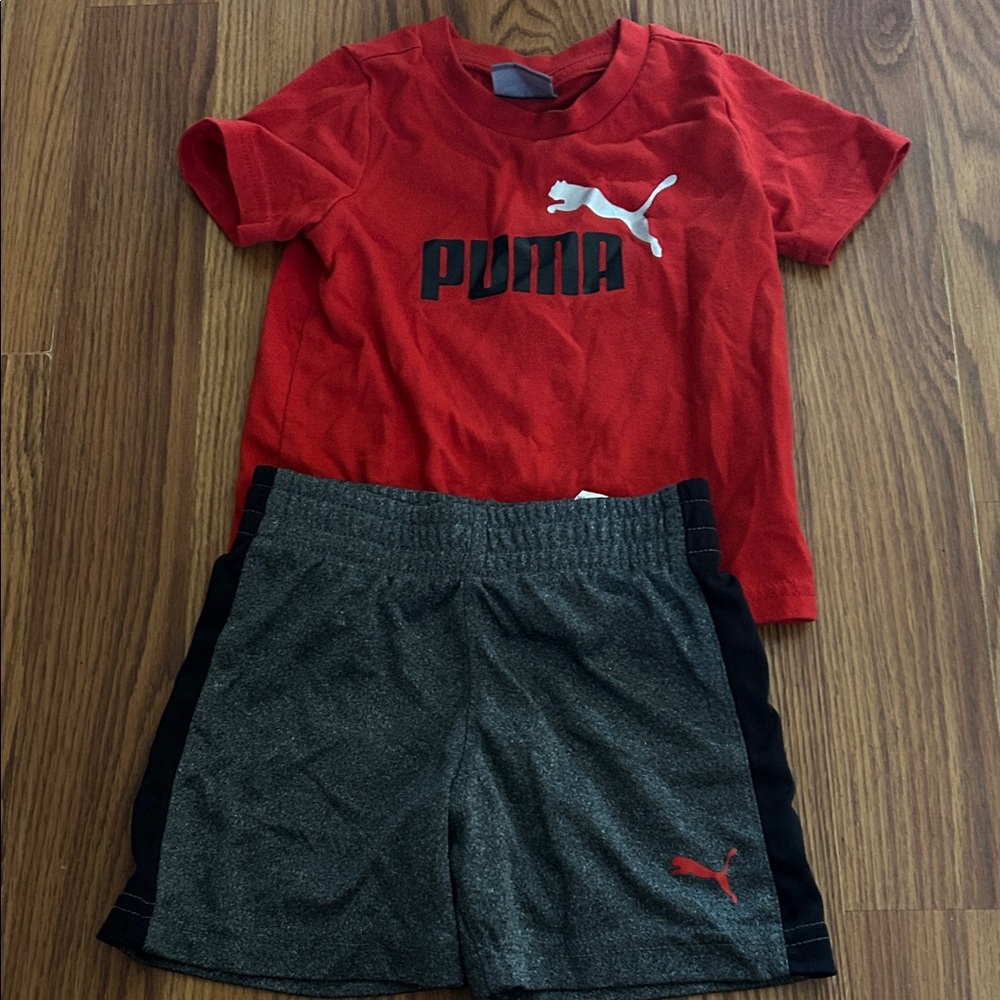 Puma Red Tee and Charcoal Shorts Set